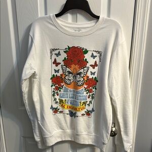 H3SportGear White Sweatshirt with Floral and Butterfly Design --women's small